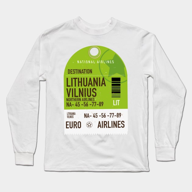 Lithuania Vilnius airliner travel ticket Long Sleeve T-Shirt by nickemporium1